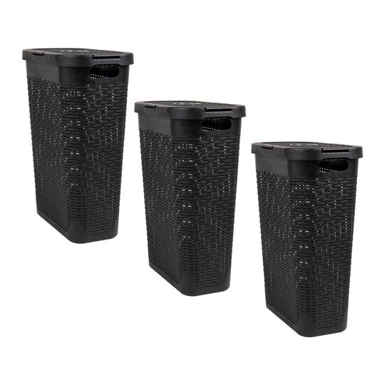 Mind Reader 40L Hamper Laundry Basket with Cutout Handles, 3-Pack, Black